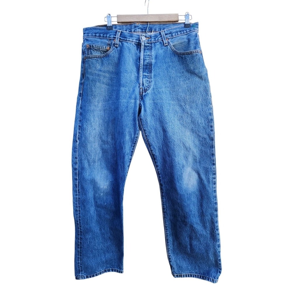Levis 501 Jeans Mens 36x32 Blue Denim Buttonfly Straight Leg Western Medium Wash